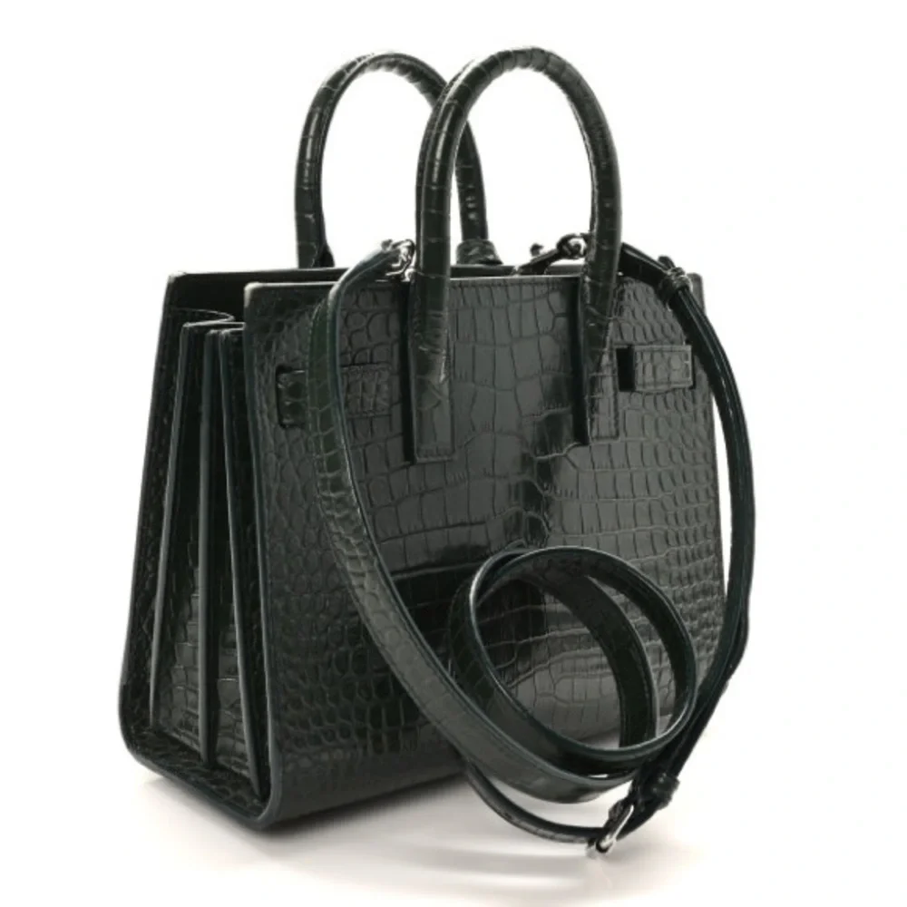 SAINT LAURENT Calfskin Crocodile Embossed Nano Sac De Jour Dark Green - Picture 5 of 10